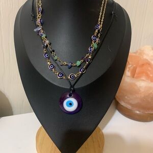 Layered Evil Eye Necklace in Purple and Blue with Gold Accents